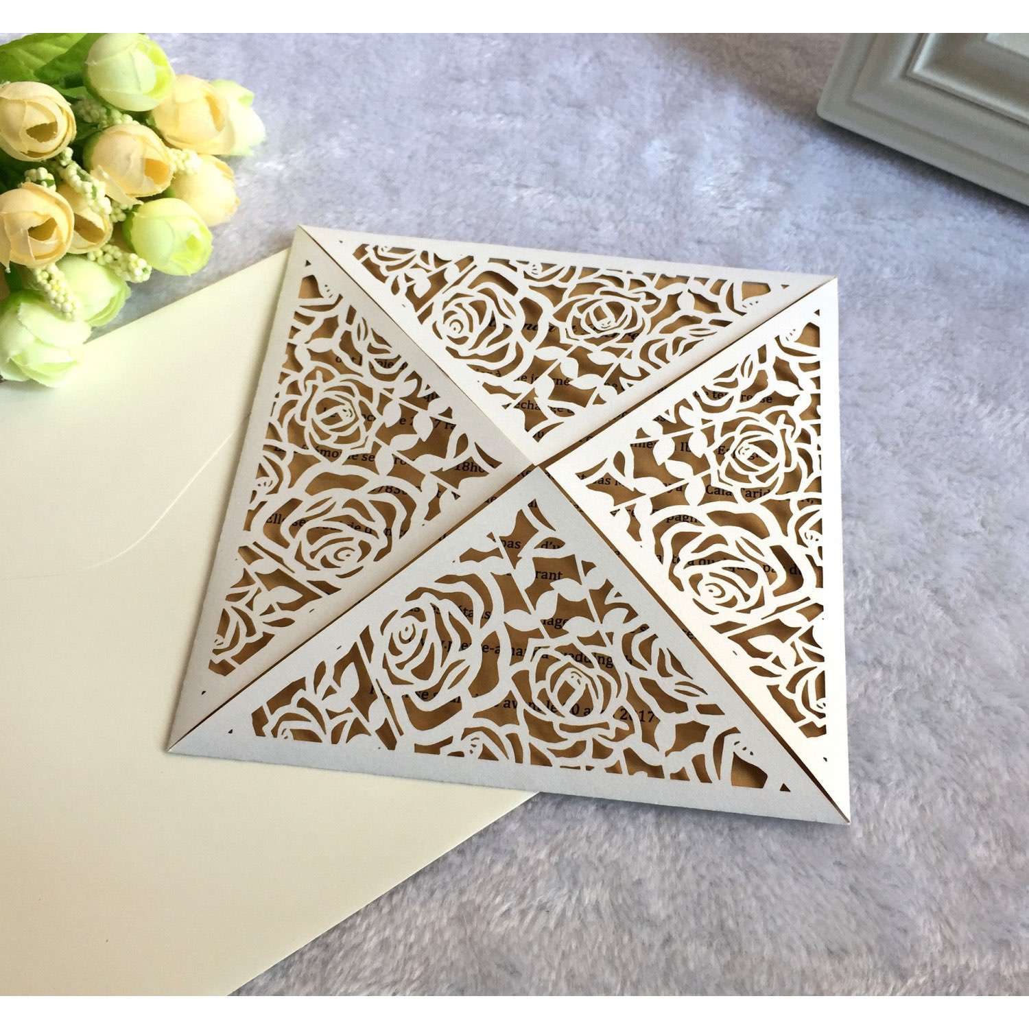 White Rose Invitation Card Wedding Invitation With Envelope Laser Cut Paper